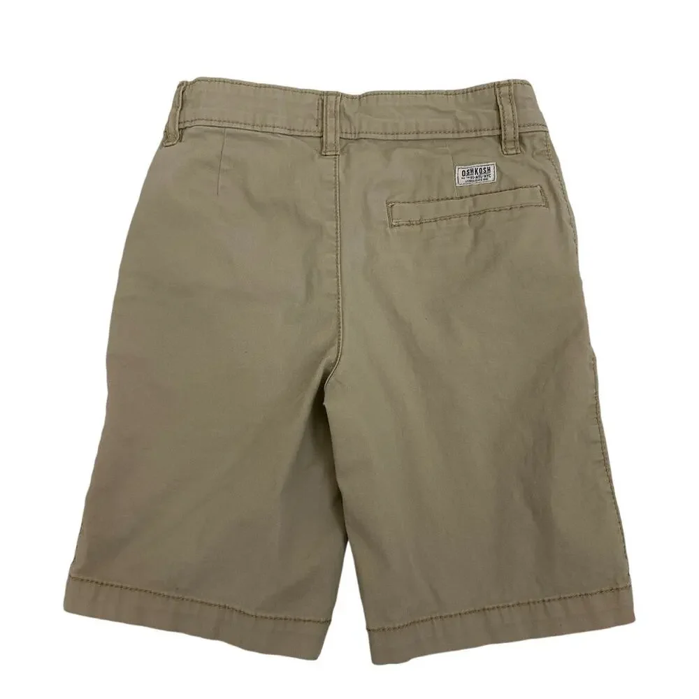 OshKosh Khaki Flat Front Adjustable Waist Chino Uniform Shorts Size Youth 7